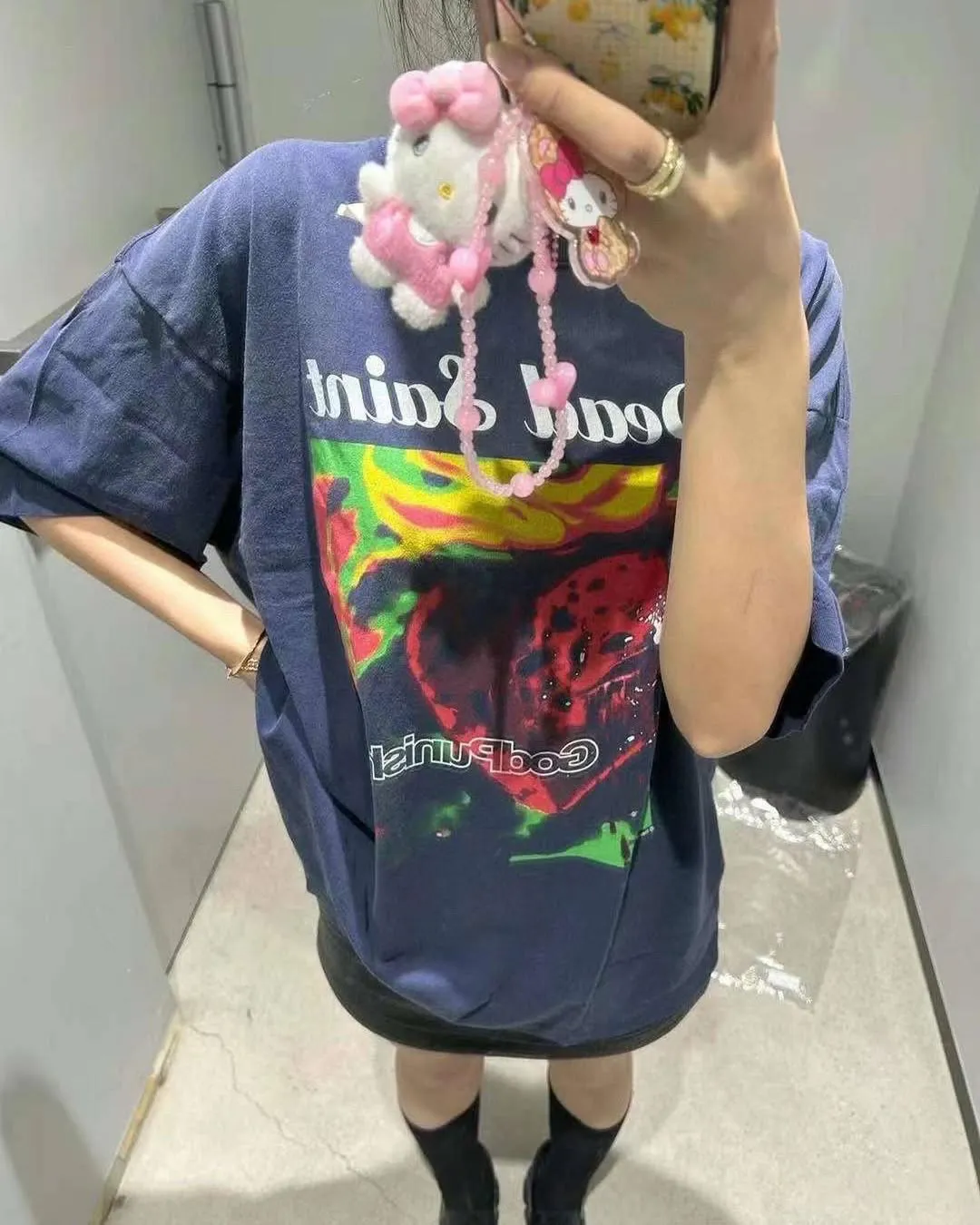 SAINT Mxxxxxx DEAD SAINT SS TEE/NAVY DEAD SAINT printed short sleeves God's Punishment TEE Washed blue S-XL Genuine consistent tube weaving without side seams High weight OE yarn fabric Assute dyeing Multiple horse fades Heavy wash water Worn holes Original consistent main mark/wash mark/little angel anti-counterfeiting mark